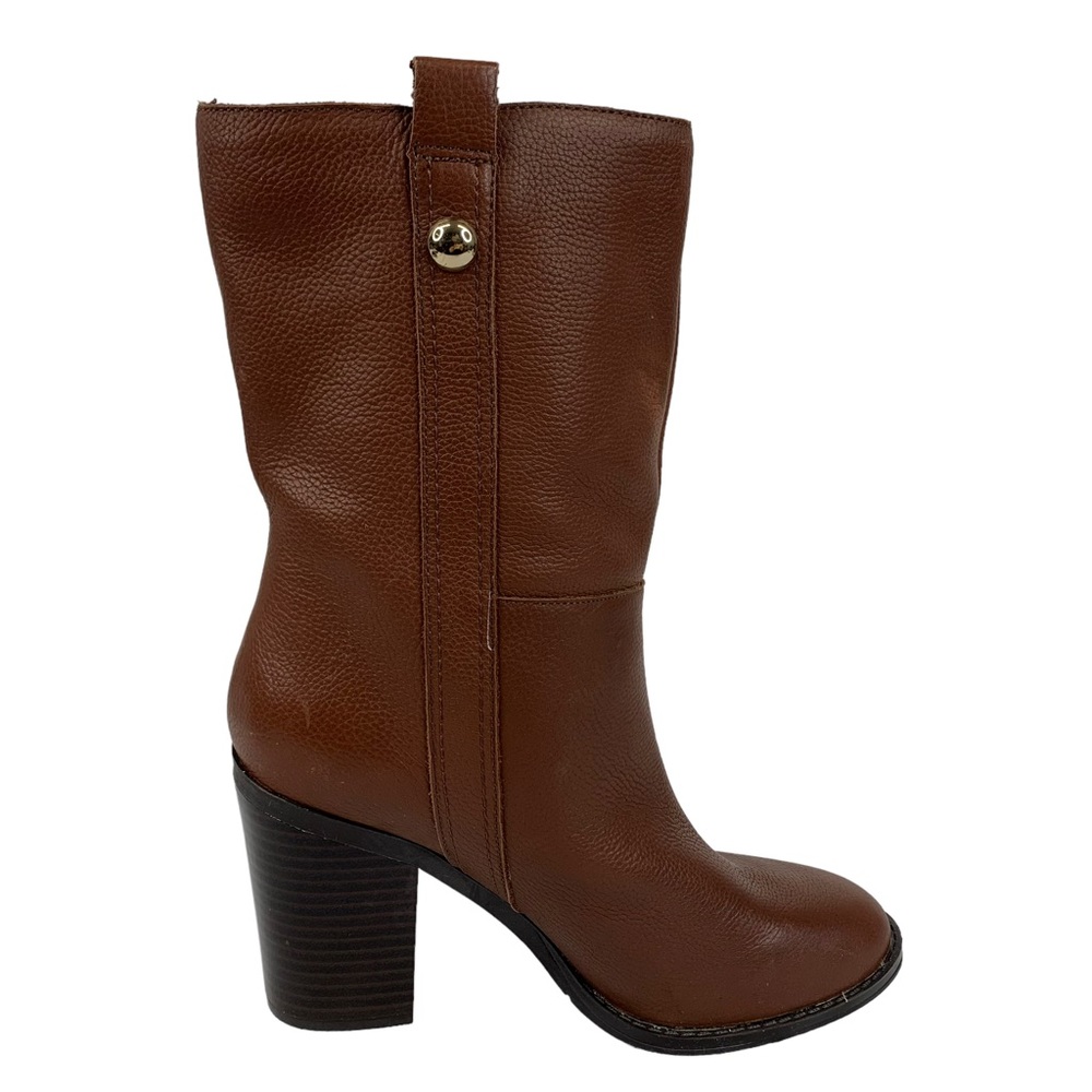 Nine West Women's HARBOURNO Cognac Leather Mid-Calf Boots Size 7.5M